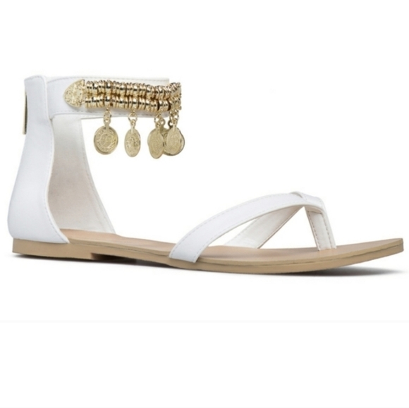 Ankle Strap Sandal with Gold Coin Charms & Beading - Picture 5 of 8